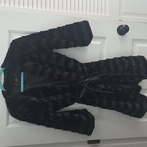 Black Faux Fur Coat with Belt Sz S